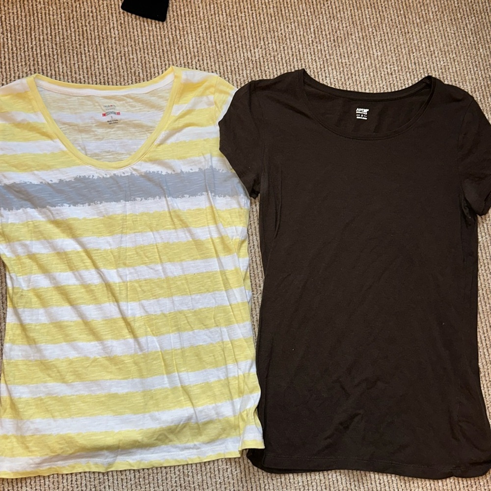 2 - Apt 9/Style & Co women's short sleeve tees - brown and yellow/white stripe